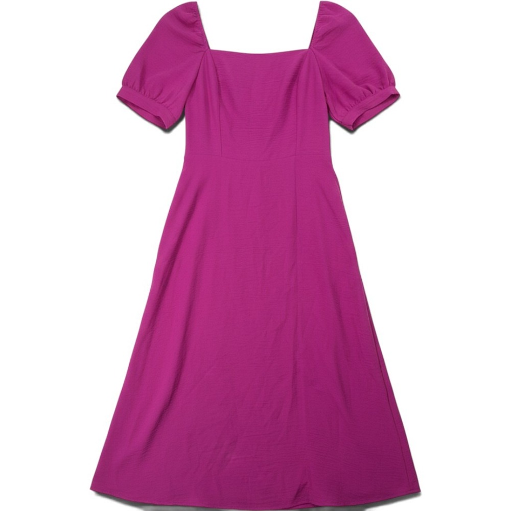 Monteau Los Angeles Magenta Pink Purple Puff Sleeve Smocked Midi Dress Large